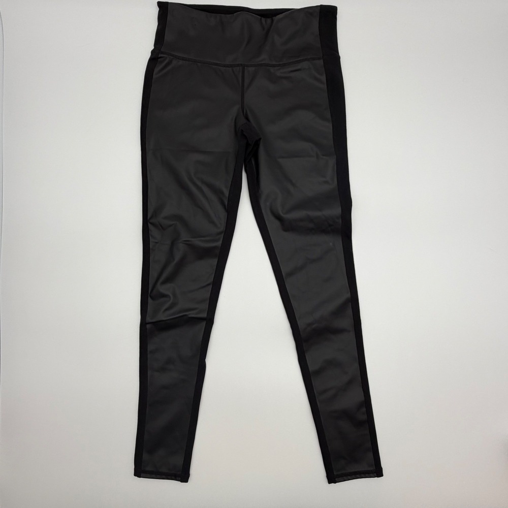Athleta Black Faux Leather Shine Panel Leggings High Waisted Athleisure Size S
